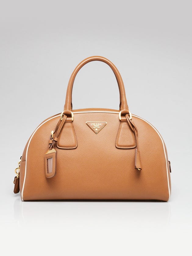 Prada Caramel Talco Saffiano Leather Bauletto Bowler Bag BL852F
