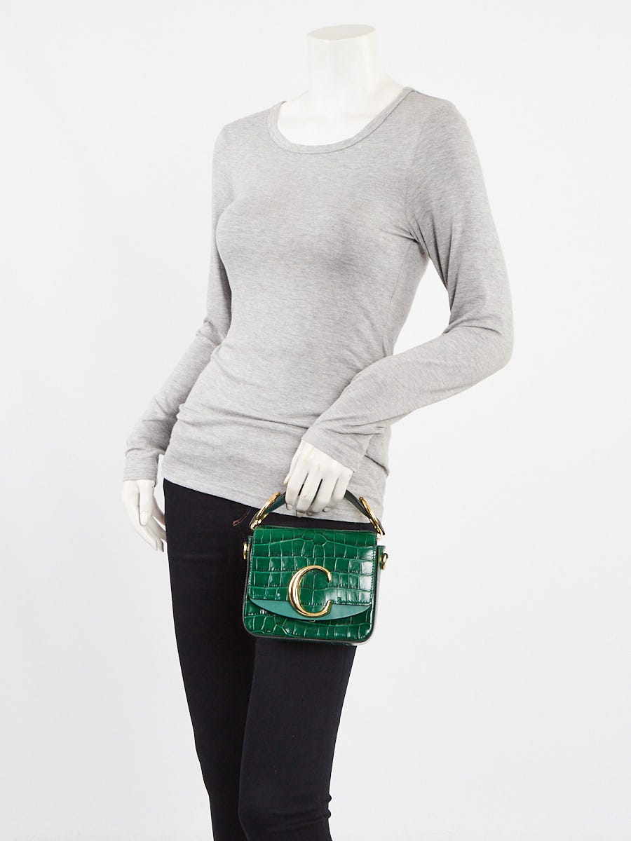 ショルダーバッグ・ポシェット CHLOE Woman Shoulder bag Green CH25US902P08 38M Chloe Green Croc Embossed Calfskin Leather Mini C Shoulder