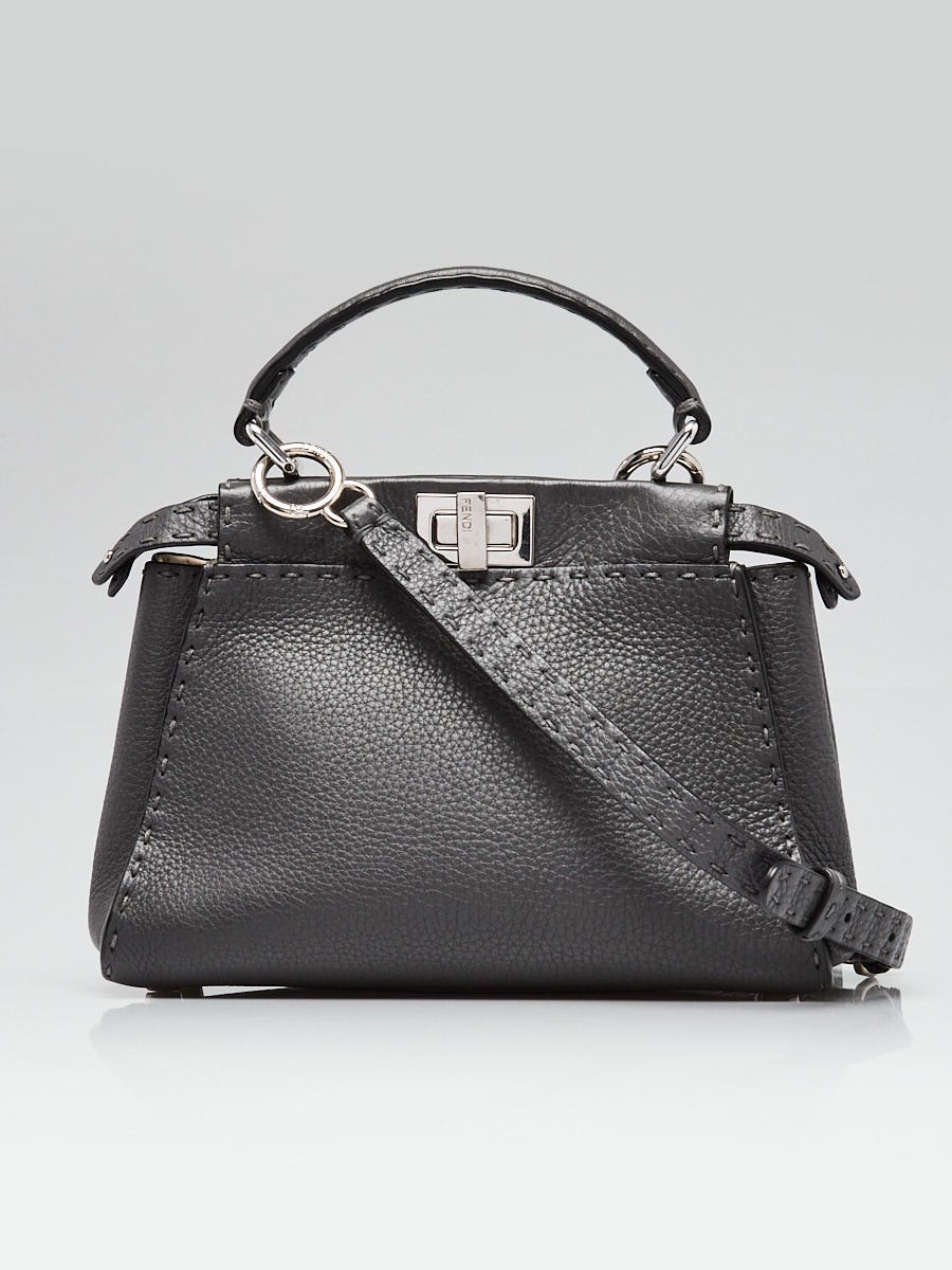 Fendi Grey Asphalt Selleria Leather Mini Peekaboo Satchel Bag 8BN244 Yoogi s Closet