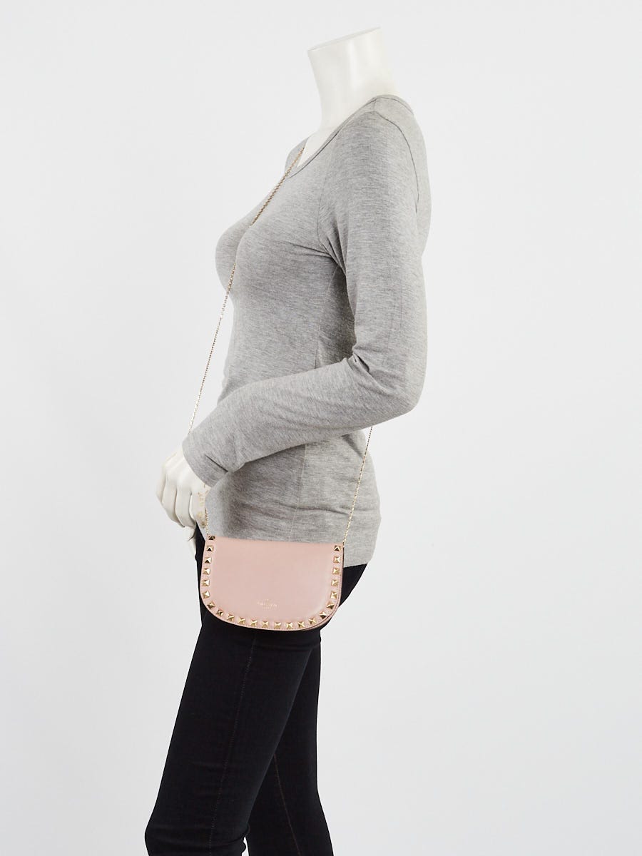 Valentino Pink Leather Rockstud Mini Saddle Crossbody Bag
