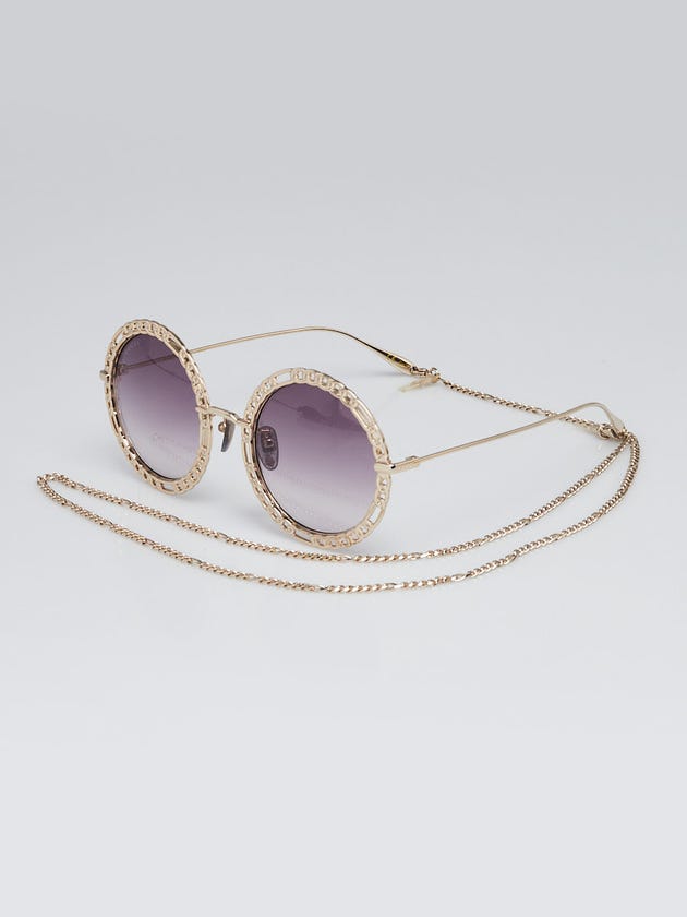 Gucci Goldtone Metal Chain Frame Round Sunglasses w/ Chain - GG1113S