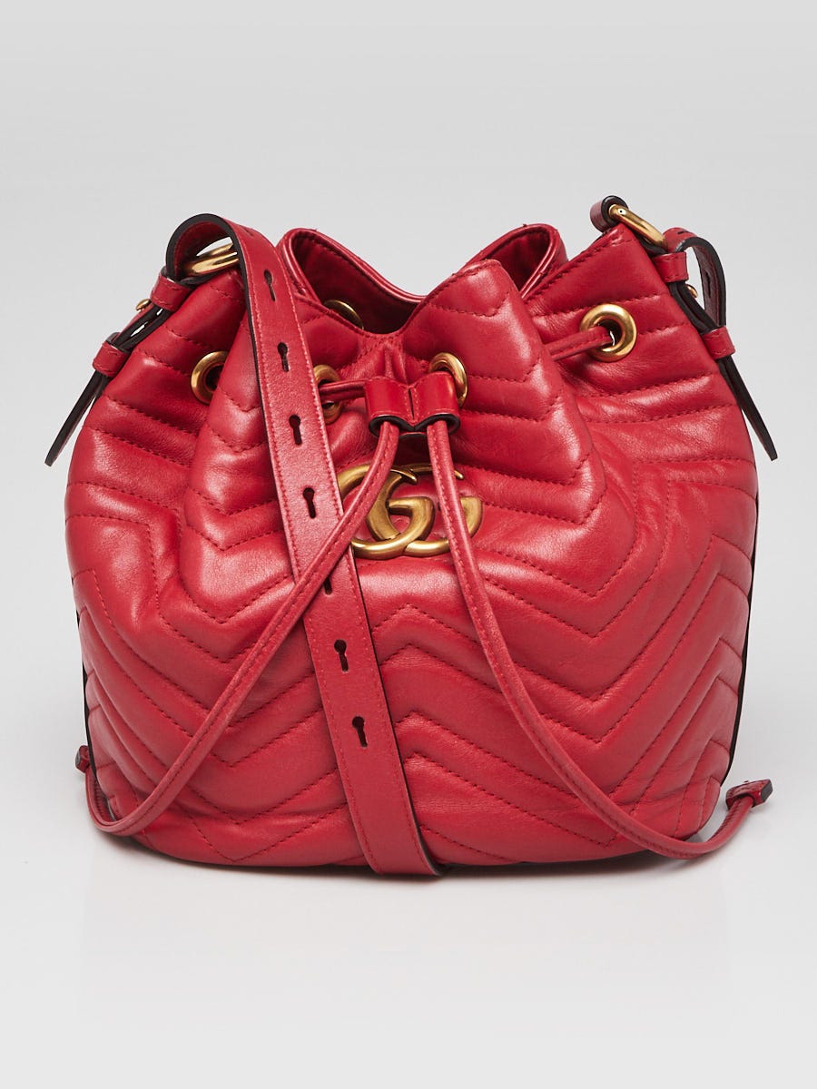 Gucci Red Chevron Quilted Leather Marmont Bucket Bag Yoogi s Closet