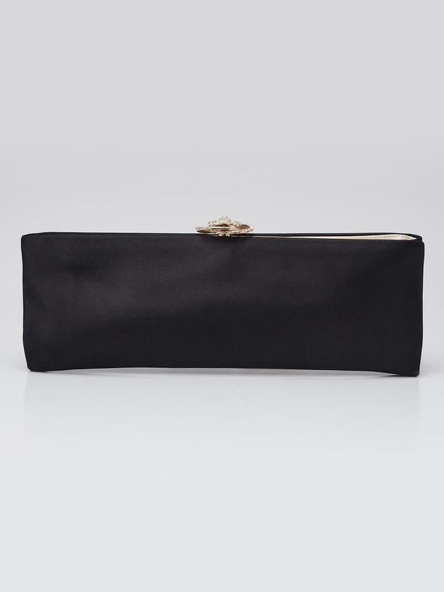 Chanel Black Iridescent Satin Swarovski Crystal Camellia Clutch Bag