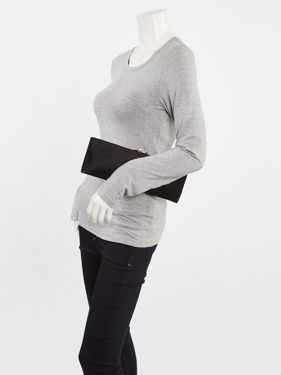 Chanel Black Iridescent Satin Swarovski Crystal Camellia Clutch Bag