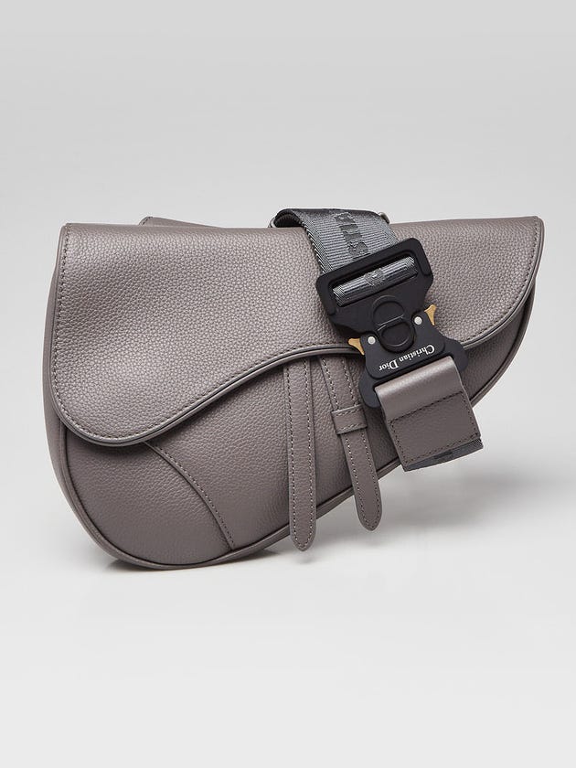 Christian Dior Grey Pebbled Leather Saddle bag