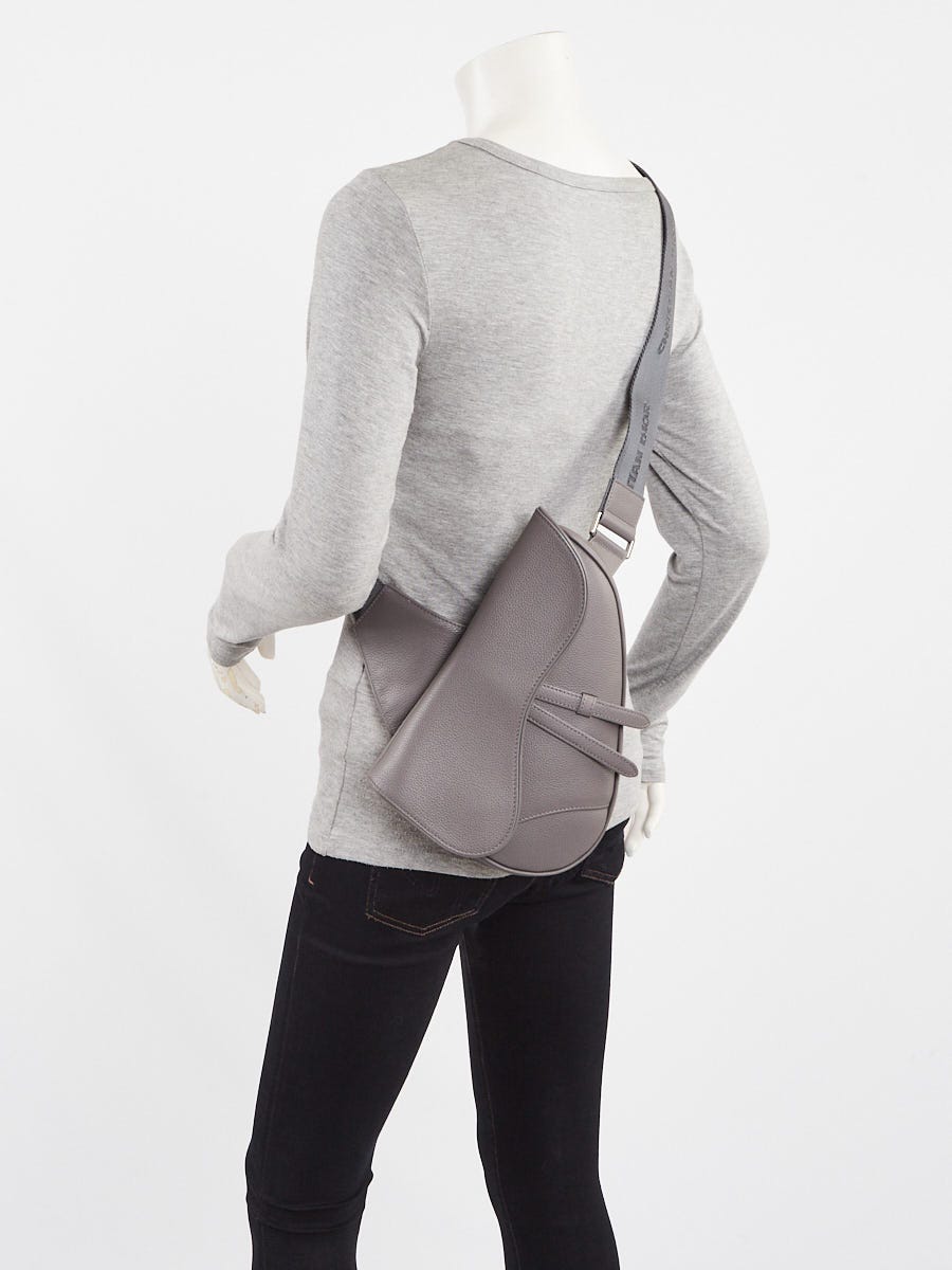 Christian Dior Grey Pebbled Leather Saddle bag