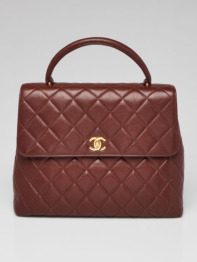 Chanel Brown Quilted Caviar Leather Kelly Top Handle Bag