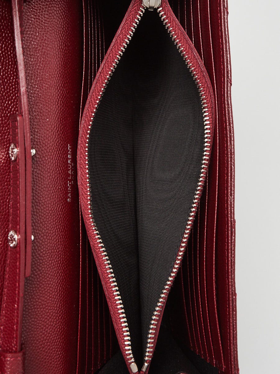 Yves Saint Laurent Burgundy Chevron Quilted Grained Leather