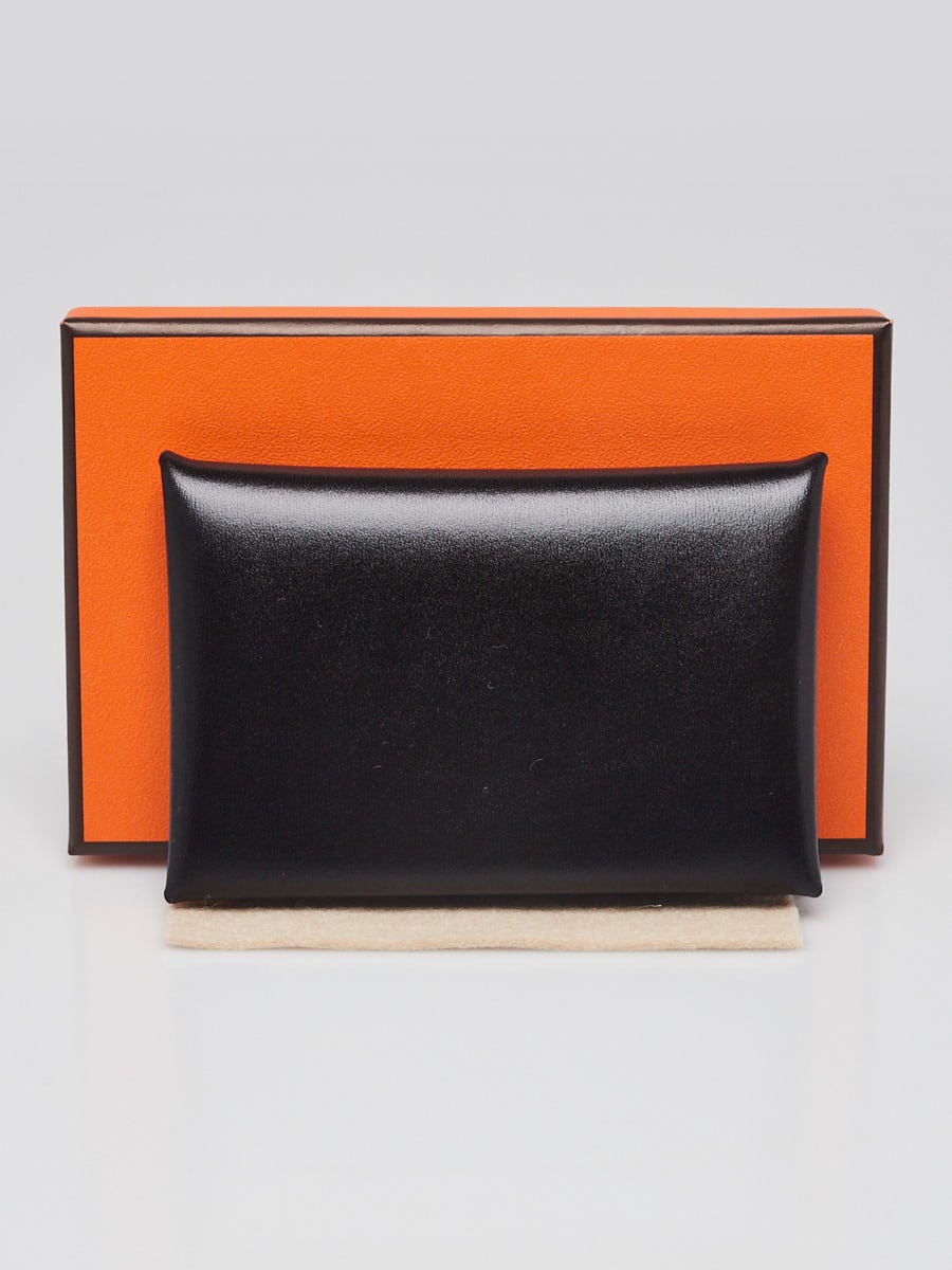 Hermes Black Box Leather Calvi Card Holder | Yoogi's Closet