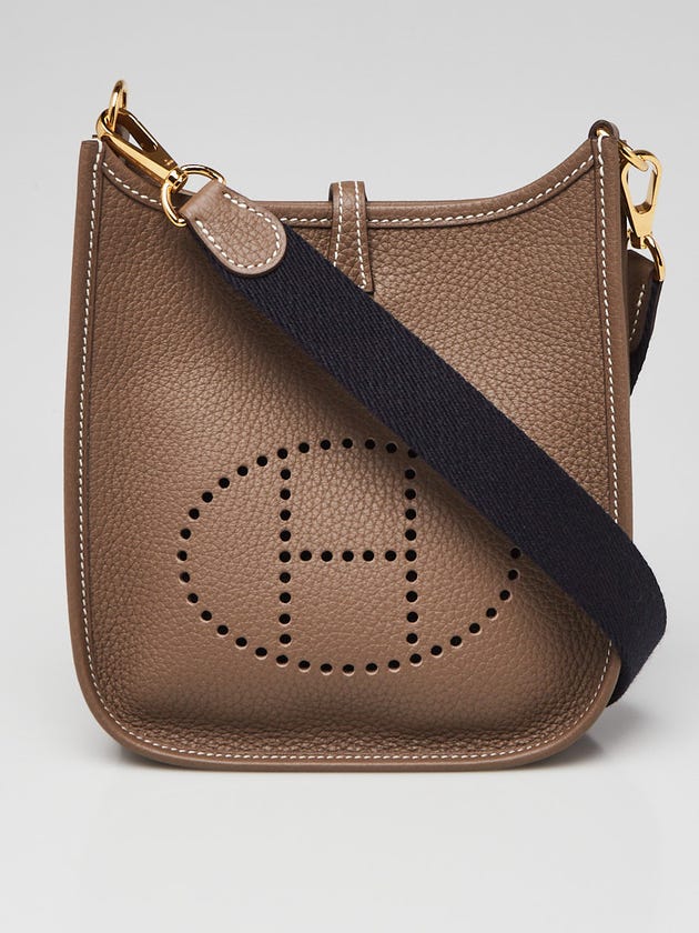 Hermes 16cm Etoupe/Bleu Indigo Clemence Leather Evelyne TPM Bag