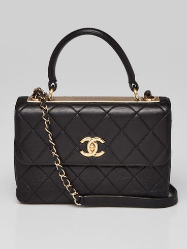 Chanel Black Quilted Lambskin Leather Small Trendy Bag