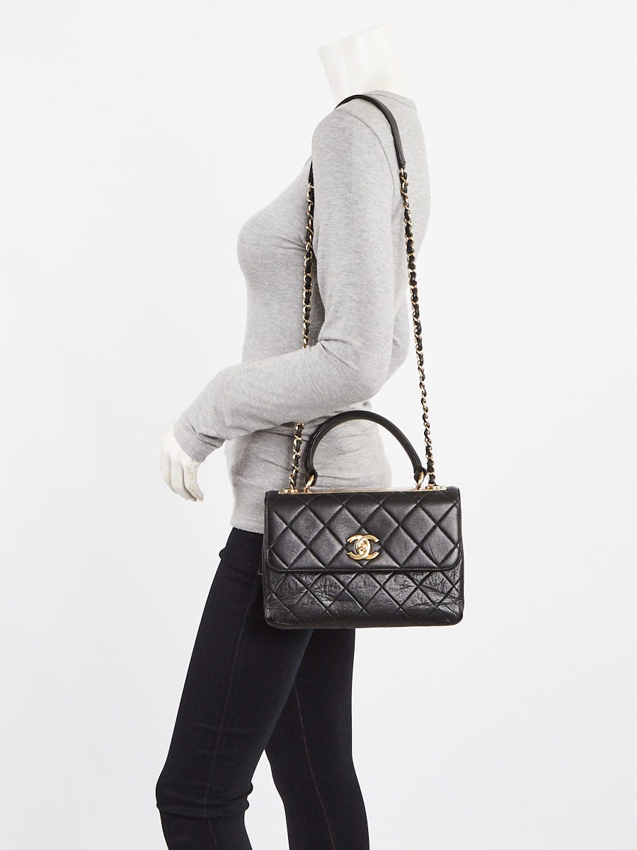 Chanel Black Quilted Lambskin Leather Small Trendy Bag