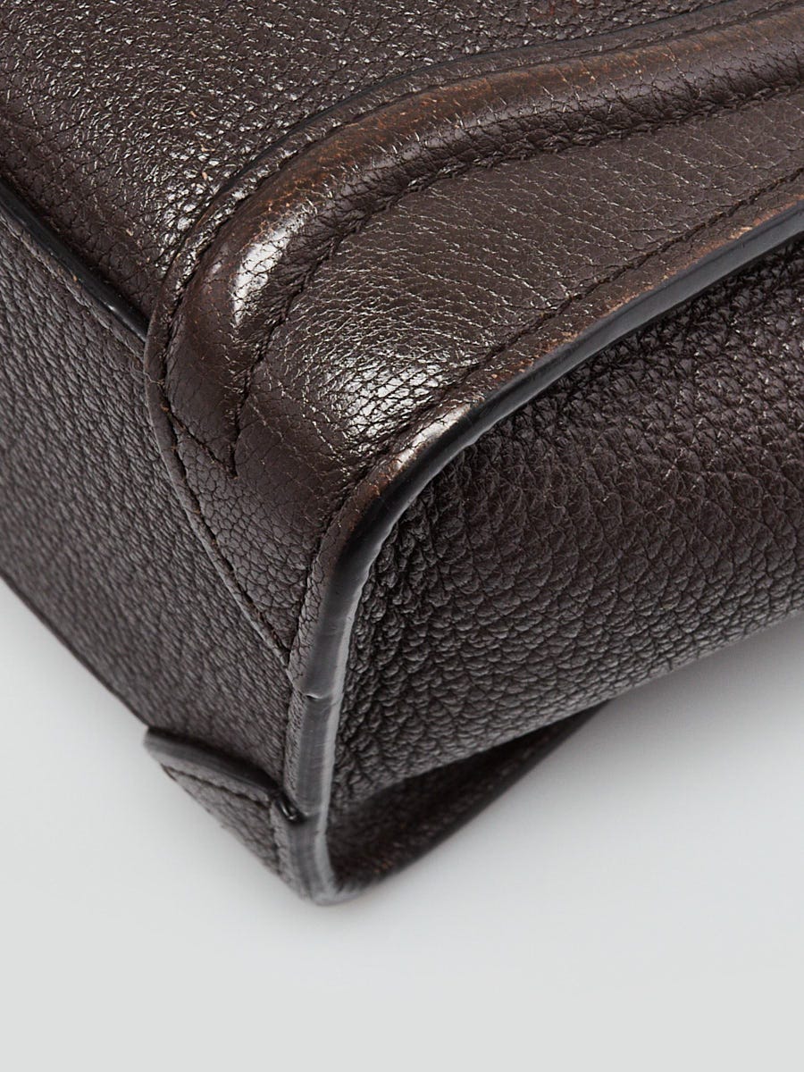 Celine Dark Brown Drummed Leather Nano Luggage Tote Bag | Yoogi's