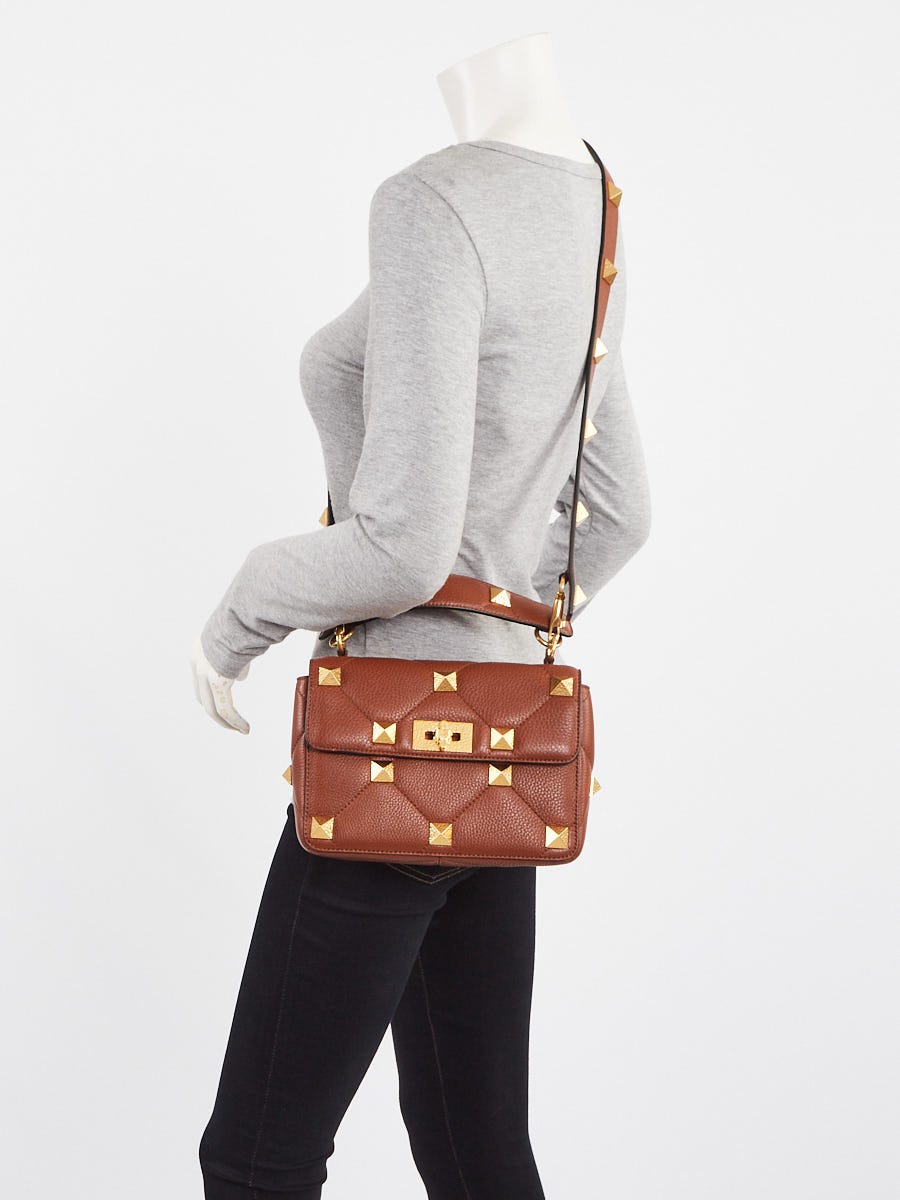 Valentino Brown Quilted Selleria Leather Roman Stud Medium