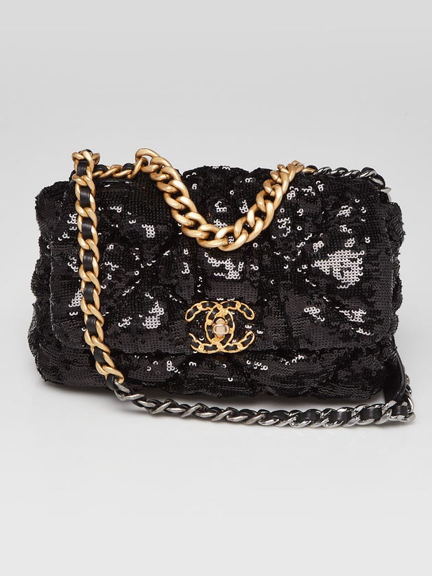 Chanel Black Sequin Medium Chanel 19 Bag
