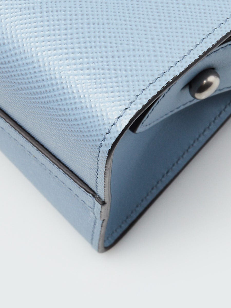 Prada Blue Saffiano Leather Small Monochrome Tote Bag | Yoogi's Closet