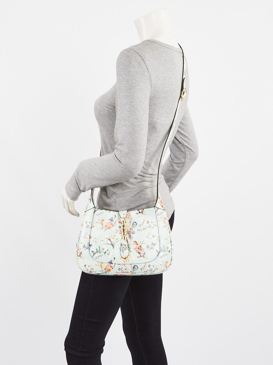 Gucci Light Green Floral Printed Leather Small Jackie 1961 Gucci Light Green Floral Printed Leather Small Jackie 1961