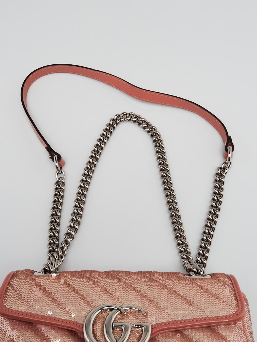Gucci Pink Sequin Marmont Small Flap Bag | Yoogi's Closet Gucci Pink Sequin Marmont Small Flap Bag | Yoogi's Closet
