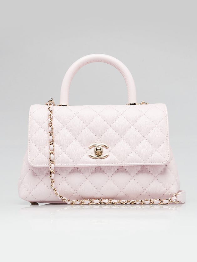Chanel Light Pink Quilted Caviar Leather Mini Coco Handle Bag