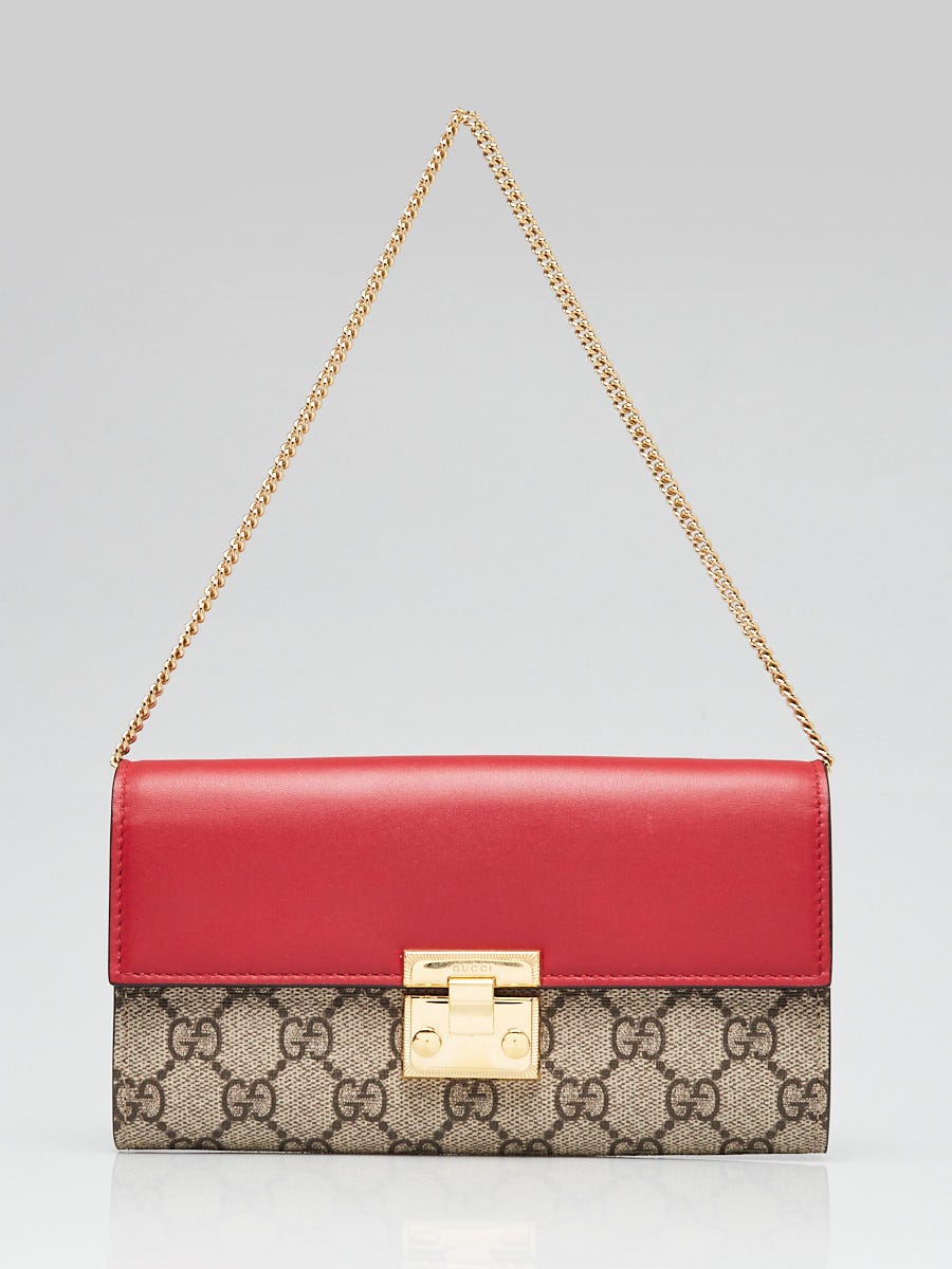 Gucci Red Ebony GG Coated Canvas Padlock Continental Wallet On Chain Bag Yoogi s Closet