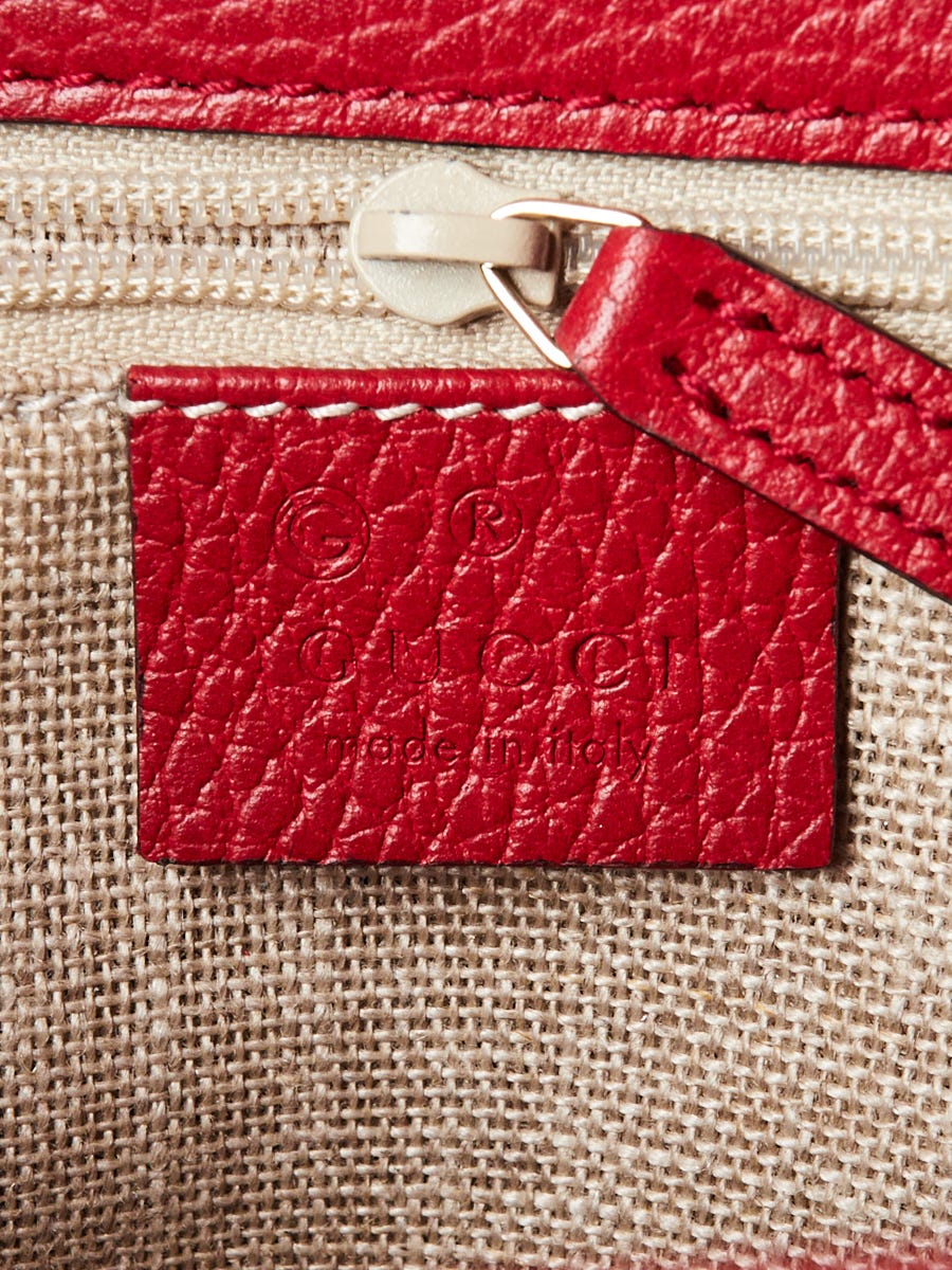 Gucci Red Pebbled Leather Interlocking G Medium Shoulder Bag
