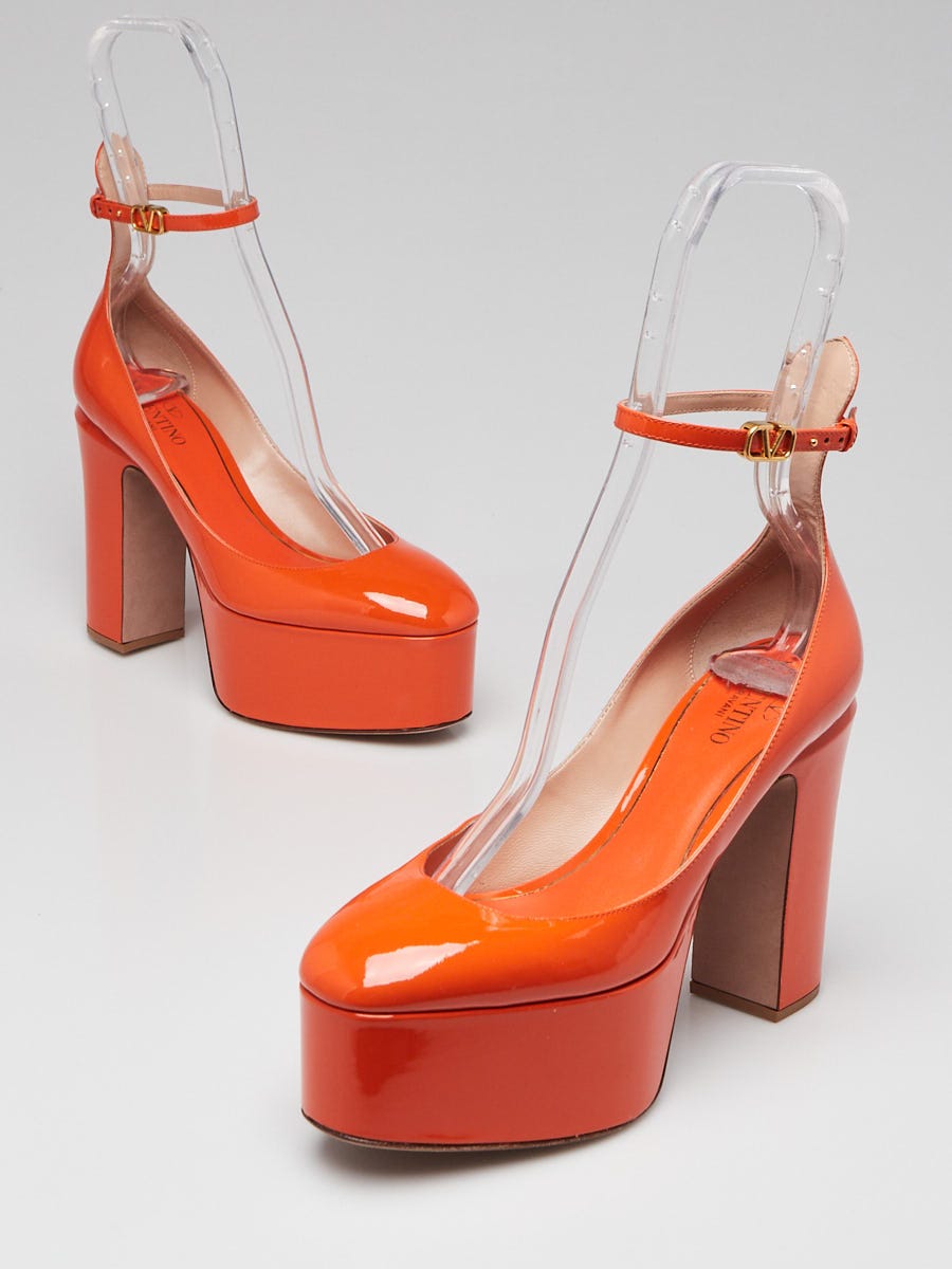 Valentino Orange Patent Leather Tango Ankle Strap Platform Pumps Size 6 36.5 Yoogi s Closet