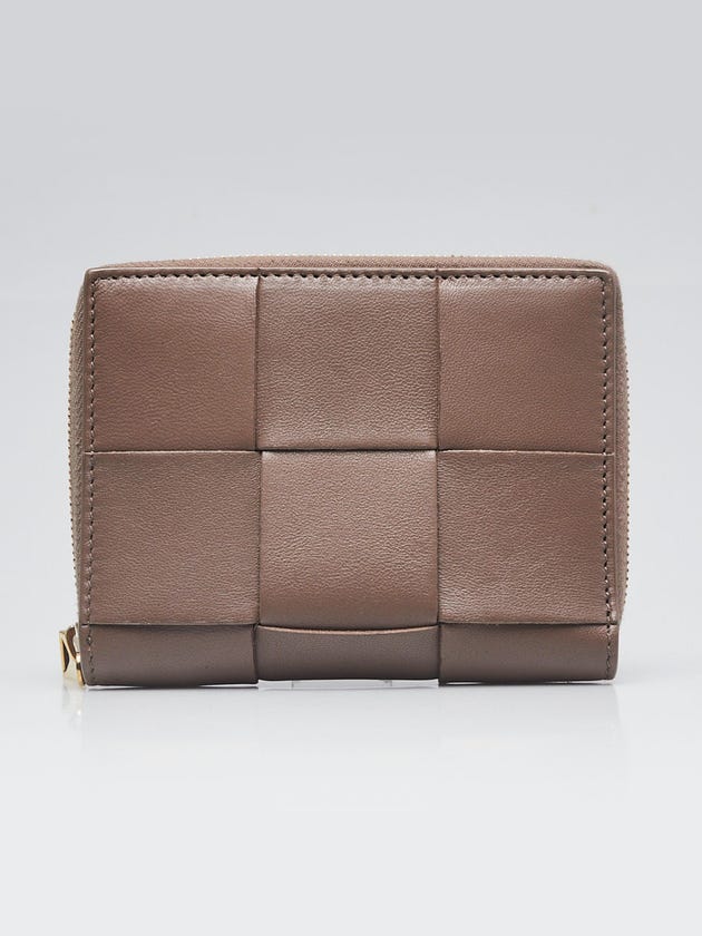 Bottega Veneta Brown Maxi Woven Leather Compact Zip Wallet