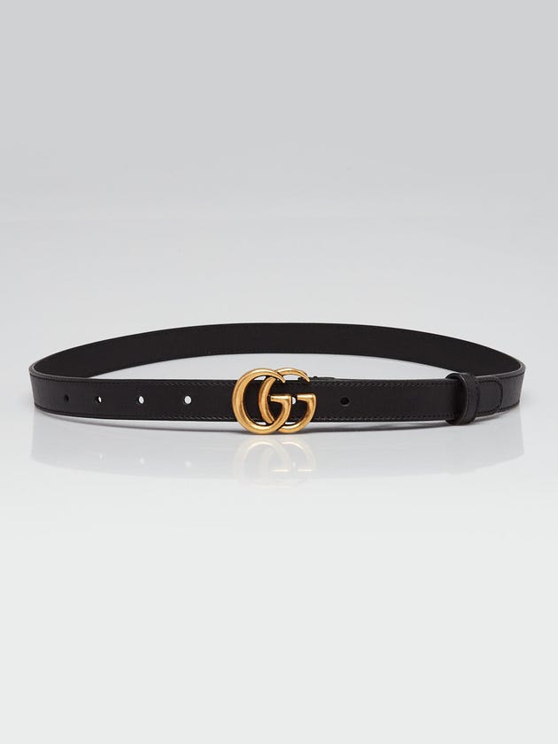 Gucci Black Smooth Leather Double G Skinny Belt Size 80/32