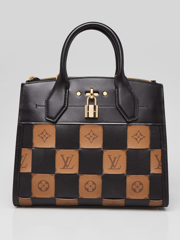 Louis Vuitton Black Leather and Damier Tressage City Steamer PM Bag w/o Long Strap