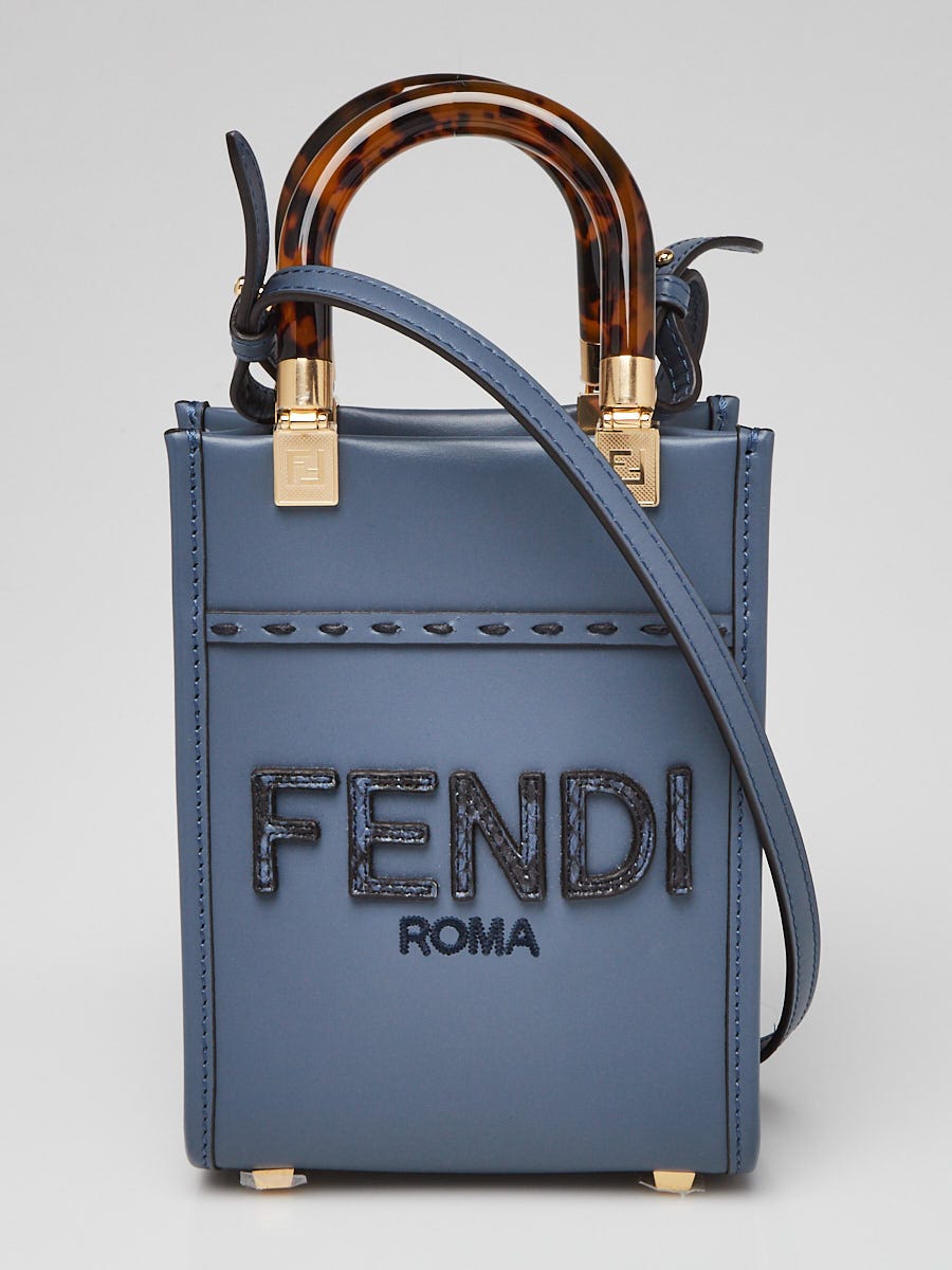 Fendi Blue Smooth Calfskin Leather Sunshine Mini Crossbody