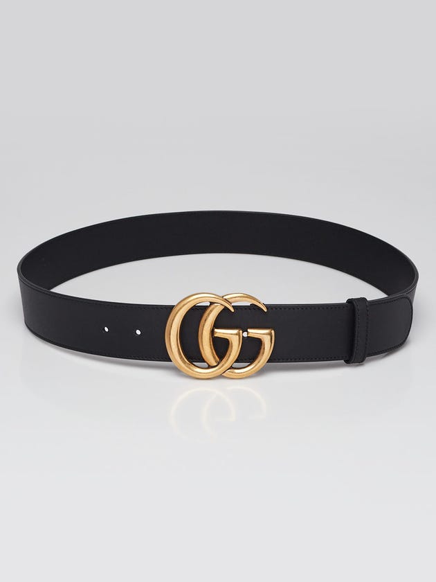 Gucci Black Leather Double G Wide Belt Size 90/36