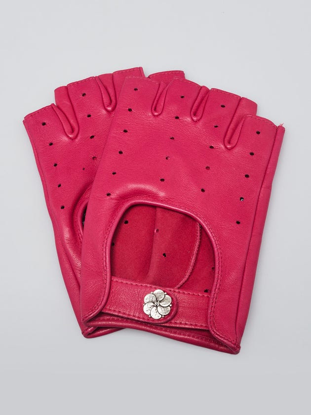Chanel Pink Perforated Lambskin Fingerless Gloves