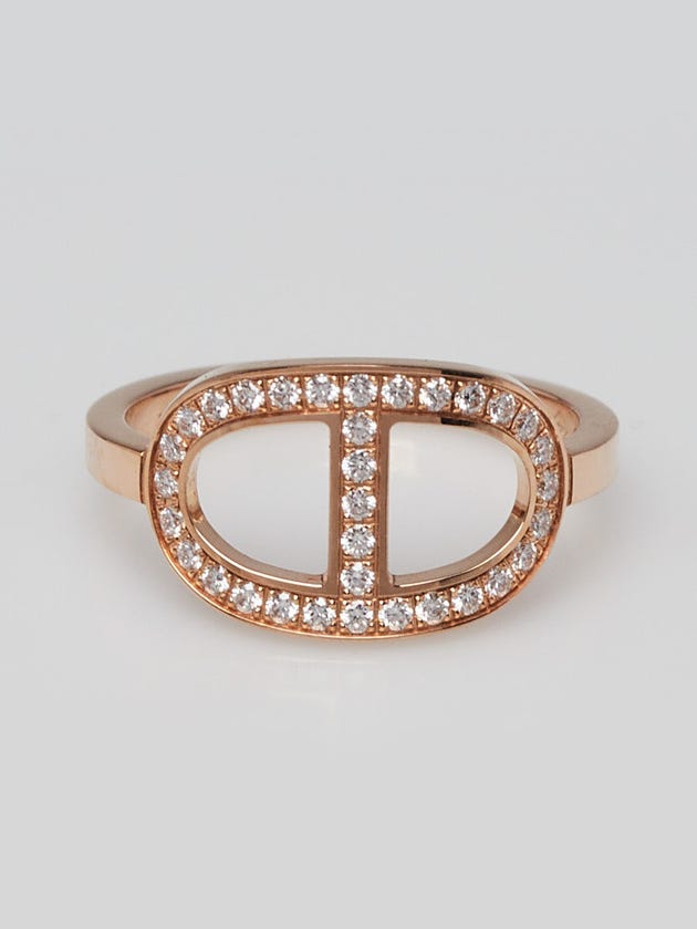 Hermes 18k Rose Gold and Diamond Chaine d'Ancre Contour Medium Model Ring Size 51/5.75