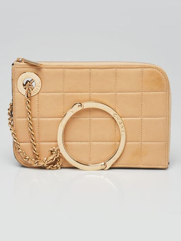 Chanel Beige Square Quilted Lambskin Gold Handcuff Wristlet Clutch Bag