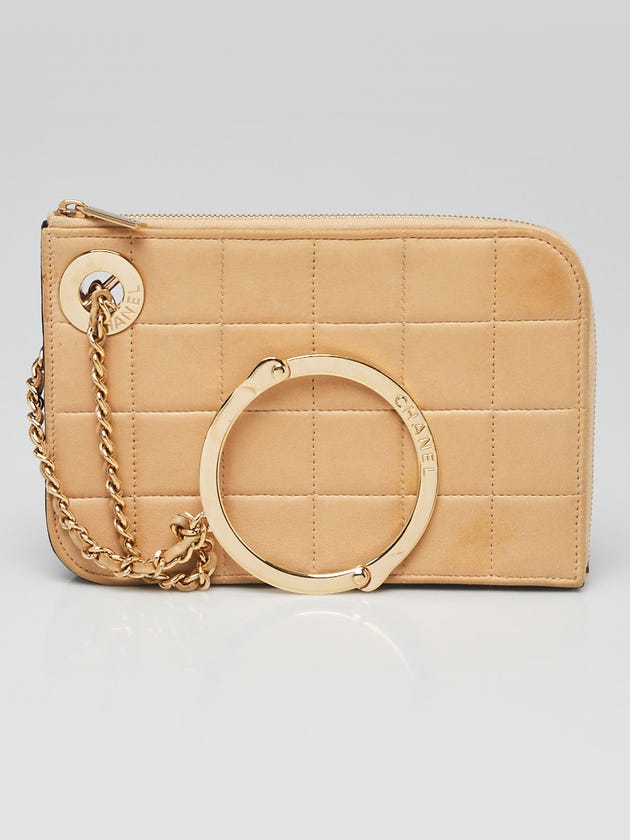 Chanel Beige Square Quilted Lambskin Gold Handcuff Wristlet Clutch Bag