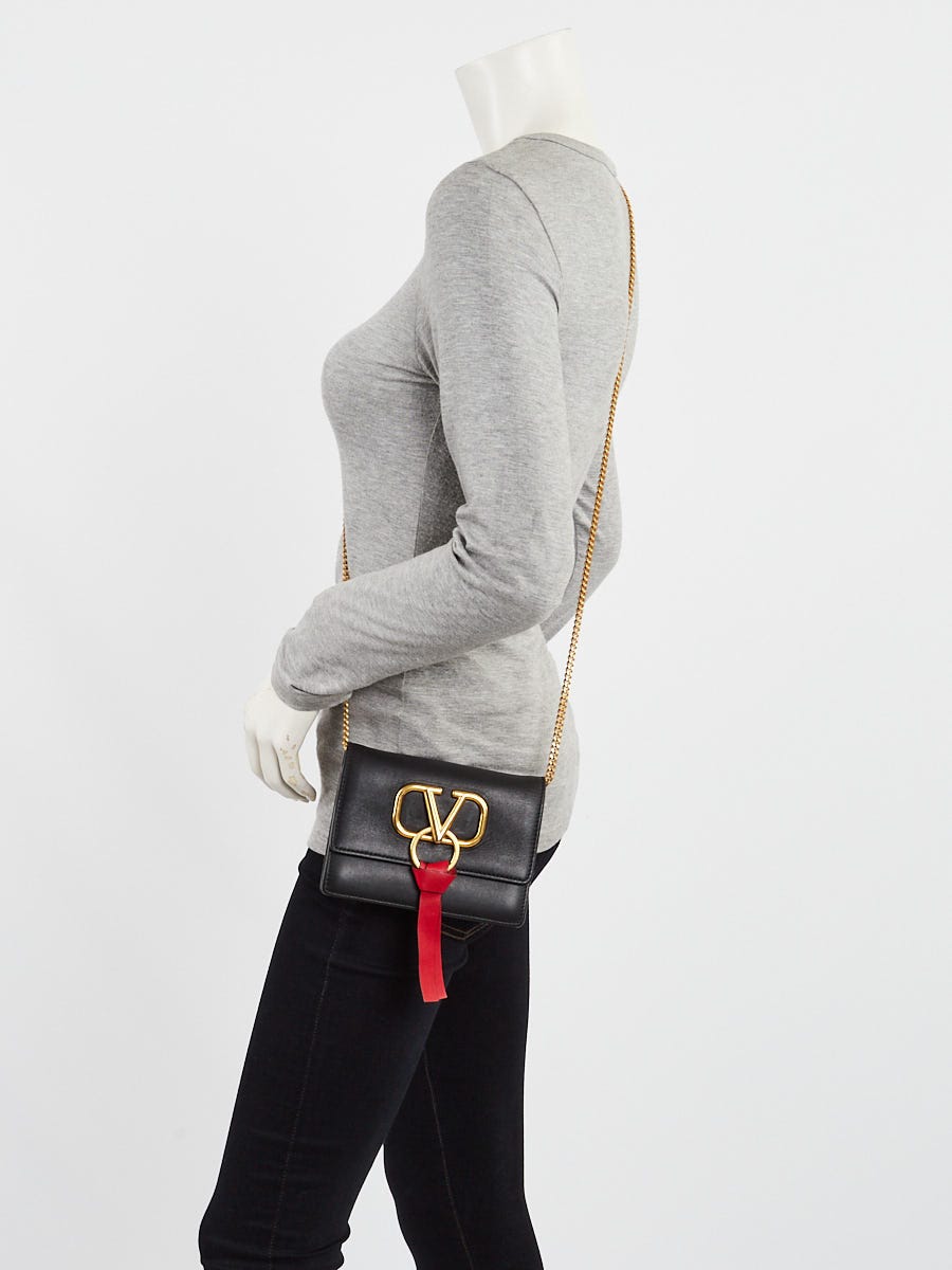 Valentino Black Leather VRING Mini Flap Crossbody Bag