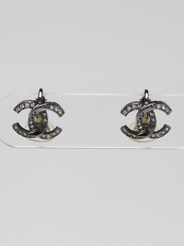 Chanel Ruthenium Metal Crystal CC Clip On Earrings