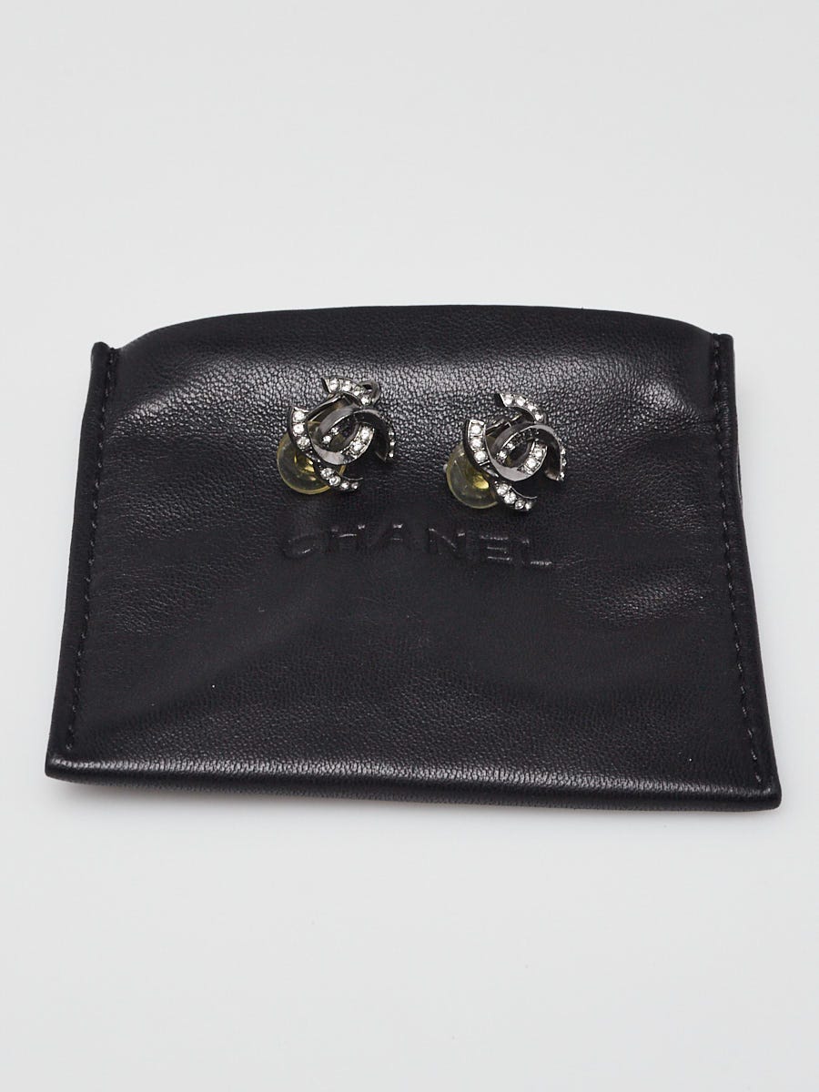 Chanel Ruthenium Metal Crystal CC Clip On Earrings