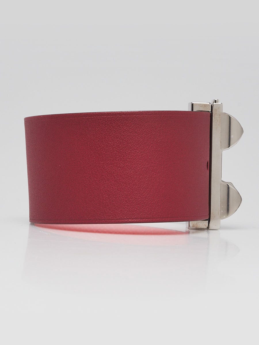 Hermes Bi-Color Rouge H/Rose Jaiper Box and Epsom Leather Palladium Plated Imprevisible Bracelet Size MM