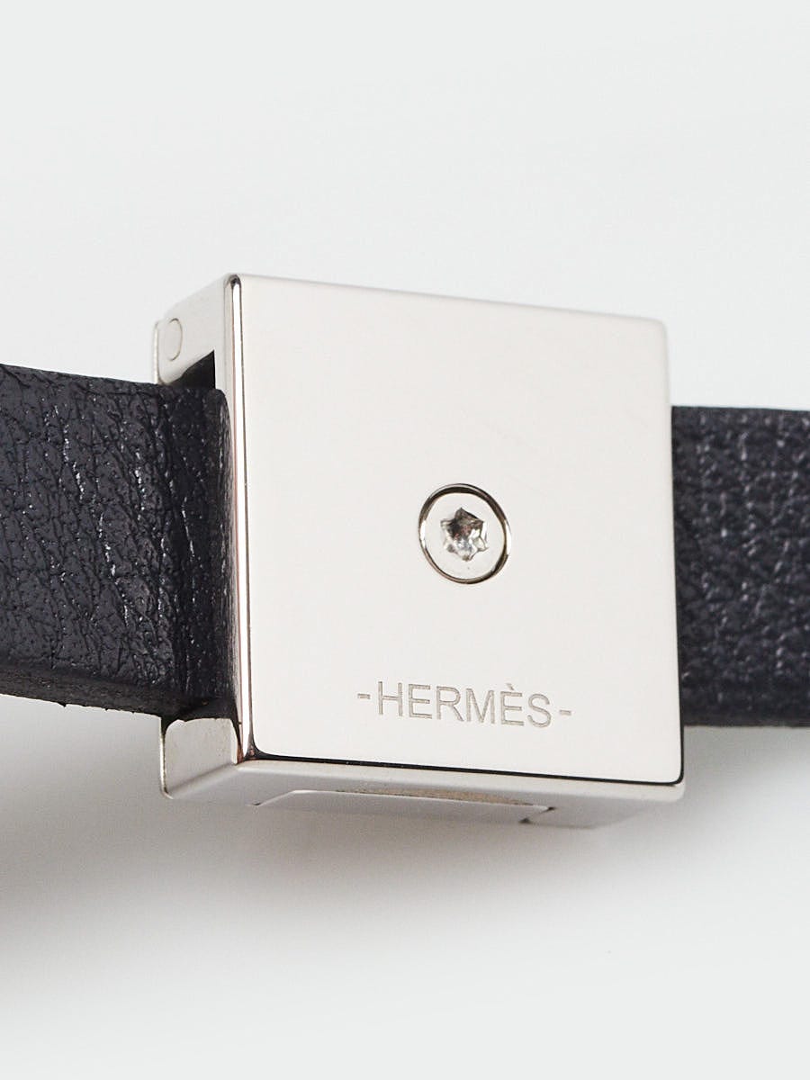 Hermes Bambou/Black Swift Leather Palladium Plated Medor Infini
