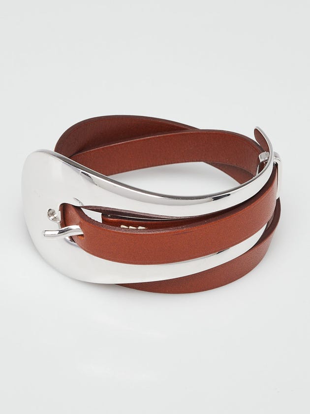 Hermes Fauve Box Leather Palldium Horseshoe Wrap Bracelet