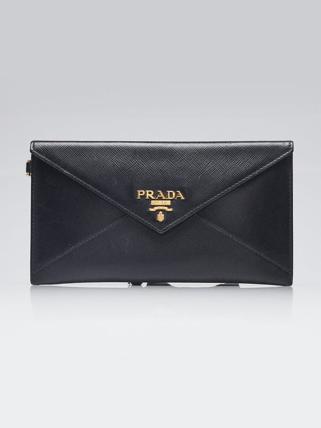 Prada Black Vitello Leather Envelope Wallet 1MF175