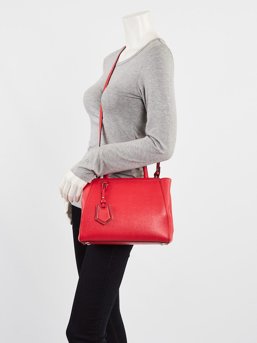 Fendi Red Saffiano Leather Petite Sac 2jours Elite Tote Bag 8BH253