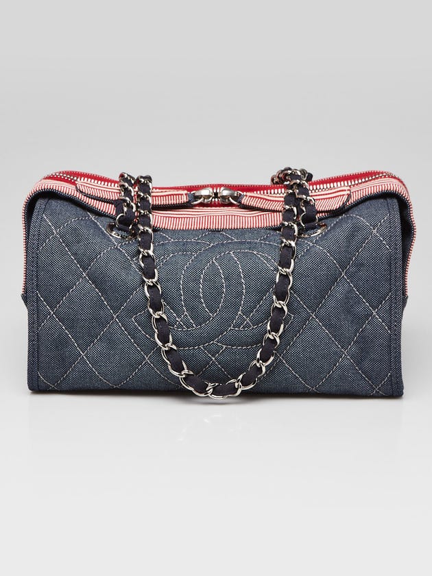 Chanel Blue/Red Quilted Denim CC Shoulder Bag
