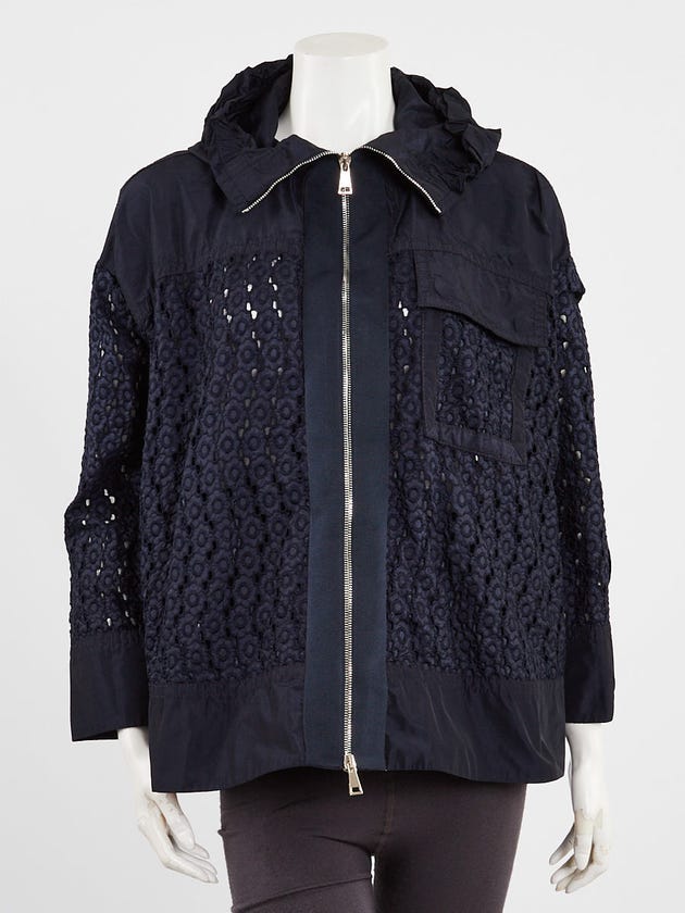 Moncler Blue Polyester Eyelet Lace Hooded Coat Size XXS/00