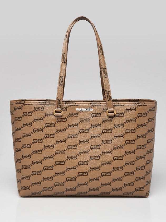 Balenciaga Brown/Black Coated Canvas Signature BB Monogram Medium Shopper Tote Bag
