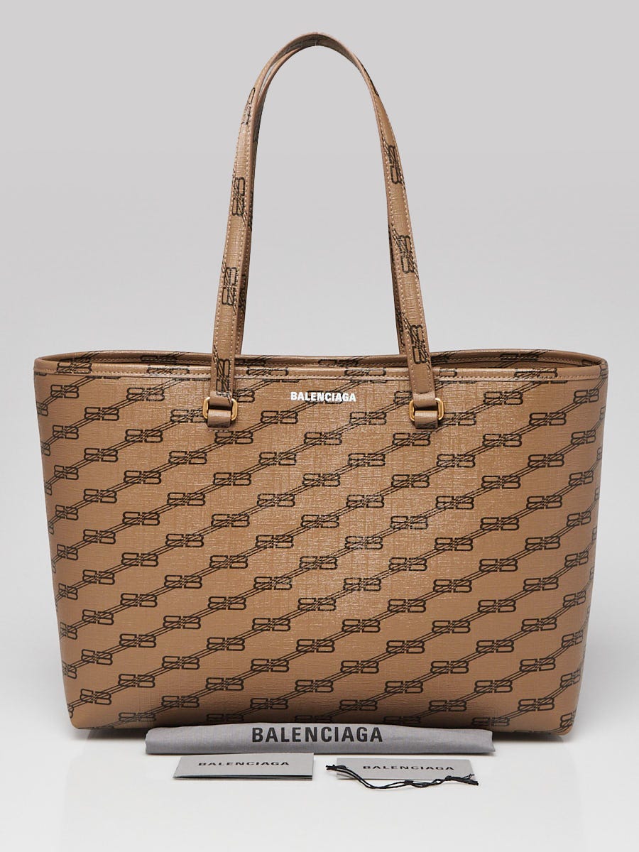 バッグ BALENCIAGA BB LOGO LEATHER TOTE HAND BAG Balenciaga Brown/Black Coated Canvas Signature BB Monogram