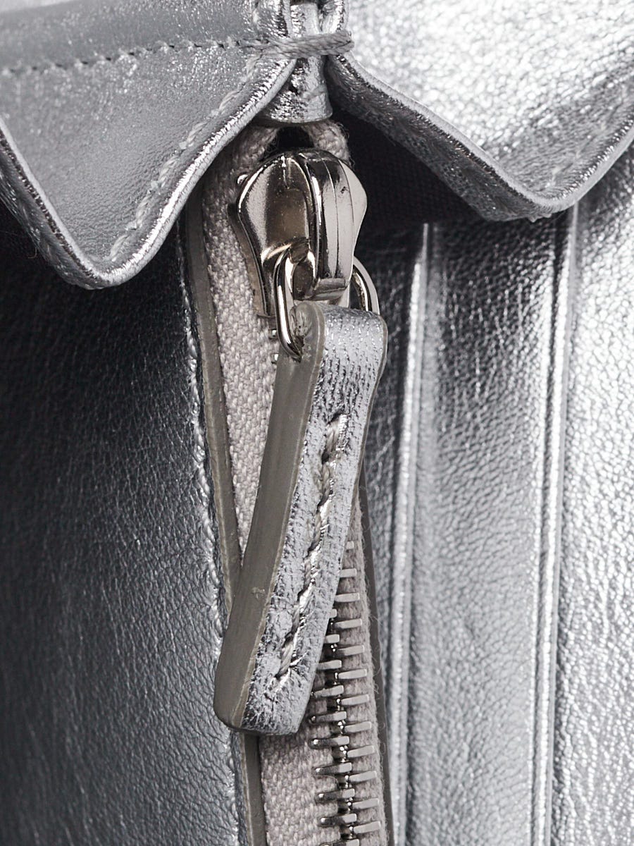 Fendi Metallic Silver Leather Continental Wallet On Chain 8M0365