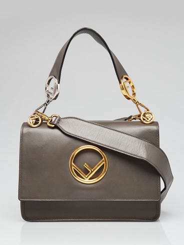 Fendi Grey Leather Kan I F Logo Shoulder Bag 8BT284
