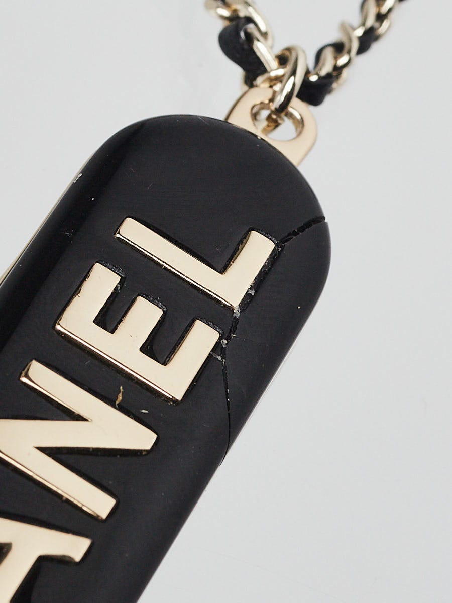 Chanel Black Resin Goldtone Metal Comb and Mirror Long Necklace 